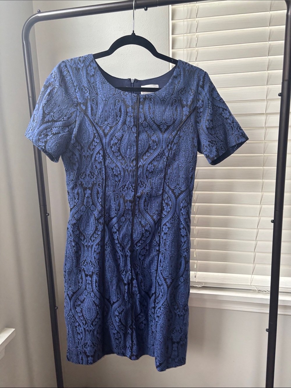 Boden Blue Jacquard Short Sleeve Mini Dress